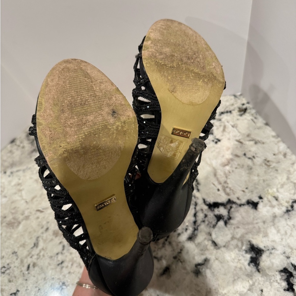 Bebe open toe stiletto webbed spiked chip heels - Picture 9 of 9